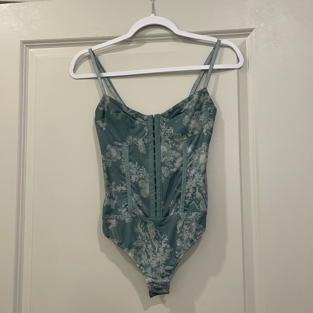 Free People Floral Green Bodysuit